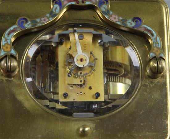 An early 20th century Ricard & Co brass hour repeating carriage clock, 5.75in.